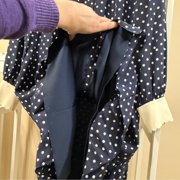 Tory Burch Navy Polka Dot silk Dress w/ white scalloped collar size 2 LIKE NEW - Picture 16 of 16
